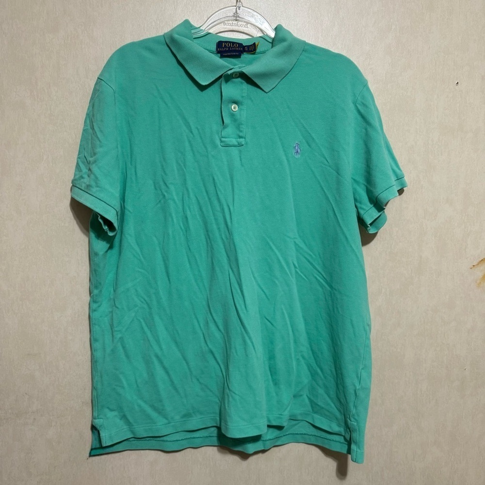 Polo Ralph Lauren Green Purple Pony Cotton Custom Slim Fit Polo Shirt‎